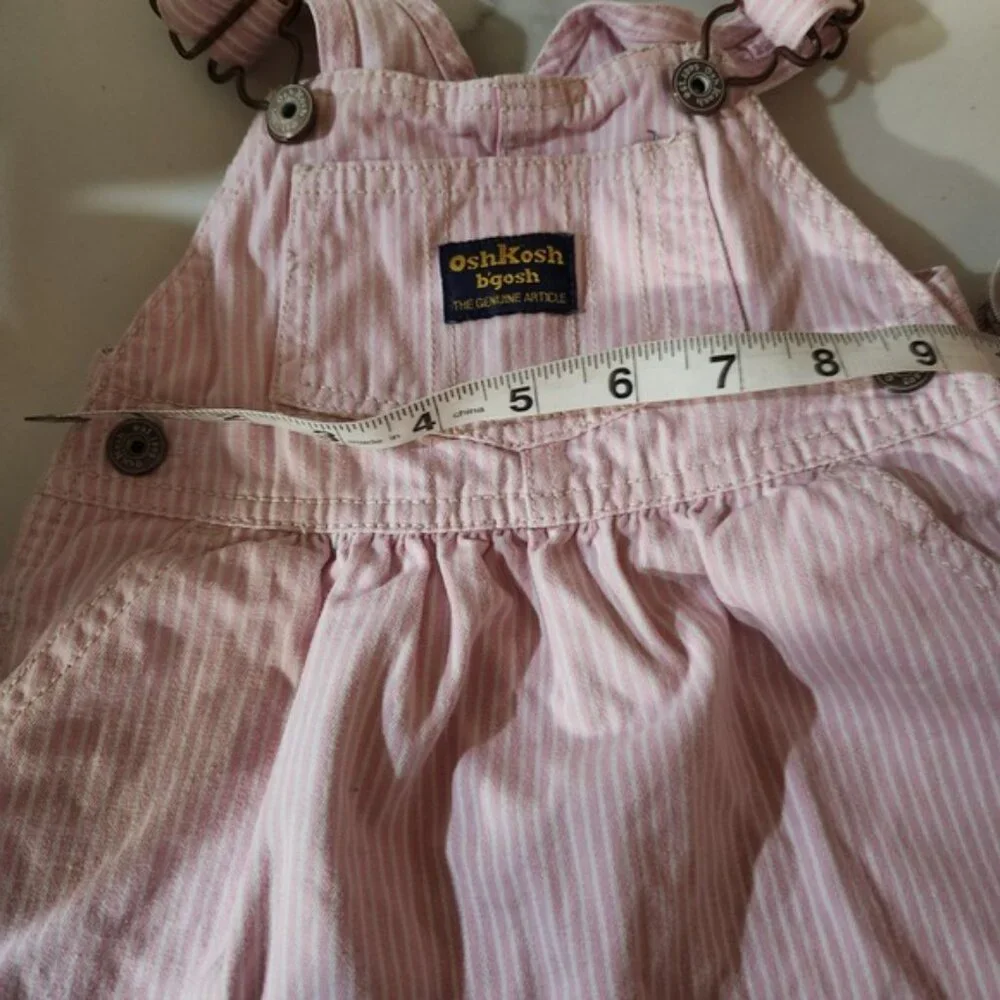 Vintage style OshKosh B'gosh‎ Pink White Stripe Overalls Dress Baby Girl 12m